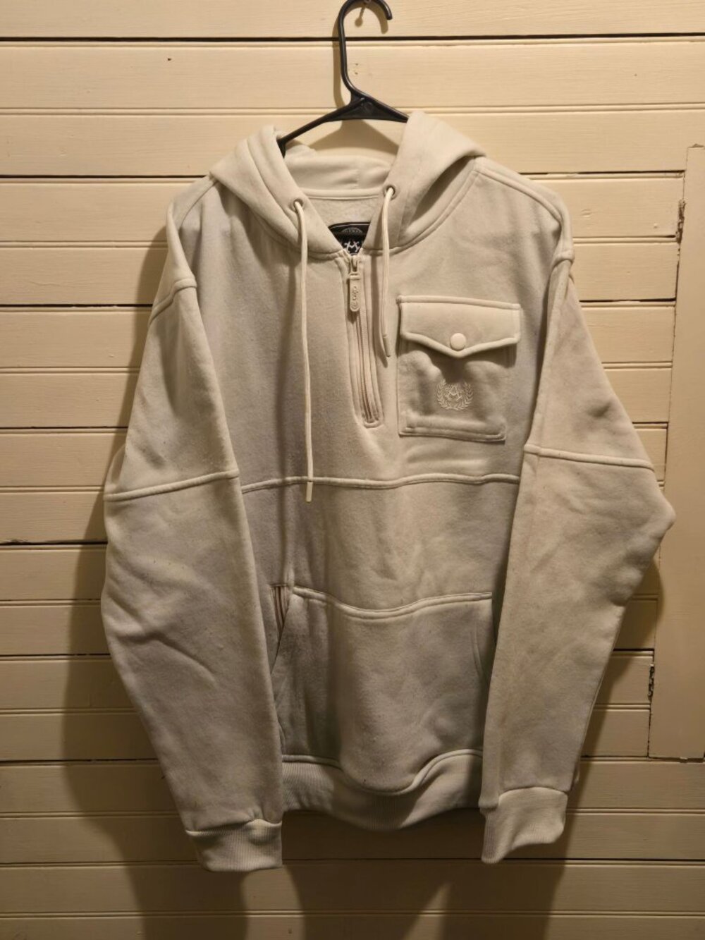 Akademiks Hoodie Mens XL White Quarter Zip Fleece Lined Kangaroo Pocket Logo